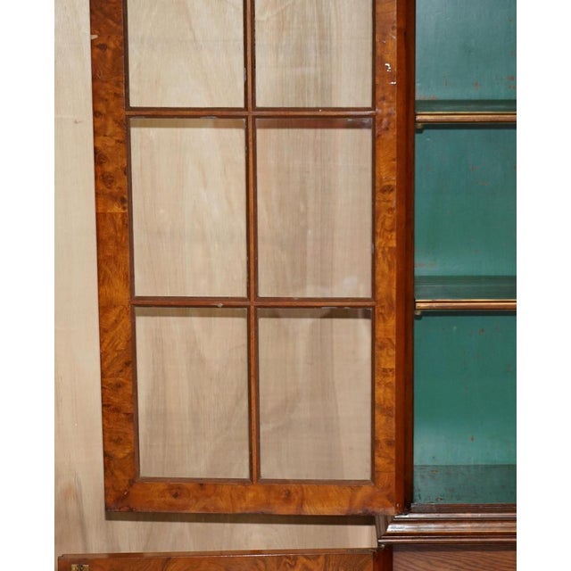 Victorian Burr Walnut Library Bookcase with Gothic Glazed Doors, 1880s For Sale - Image 16 of 18