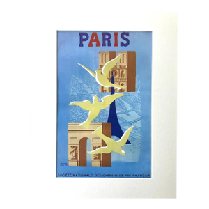 Vintage Paul Colin Print of "Paris - S.C.N.F." Travel Poster in 14x18 Mat