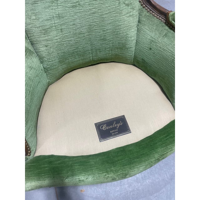 Wood Mid 20th Century Green Velvet Bergere Chair For Sale - Image 7 of 15