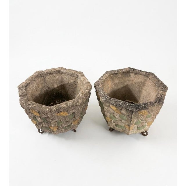 This striking pair of mid-century modern planters features a rugged, Brutalist-inspired cast stone construction. Each...
