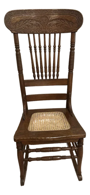Vintage Hand-Carved Cane Seat Rocking Chair