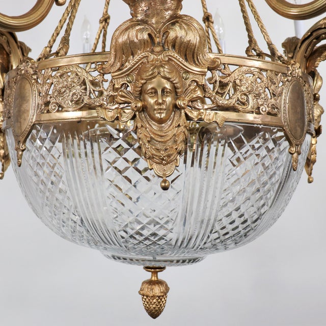 Circa 1900 French Beaux Arts Fire Gilt Bronze and Hand Cut Crystal Chandelier For Sale - Image 13 of 16