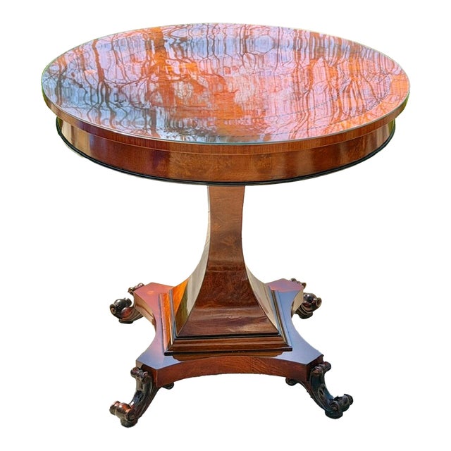 Italian Burlwood Marquetry Center Table With Custom Glass Top For Sale