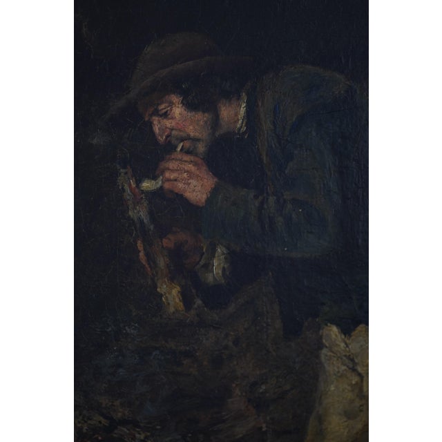 Vintage Aloysius O’kelly Oil on Canvas Painting of Man by Fireplace - Signed For Sale - Image 4 of 11