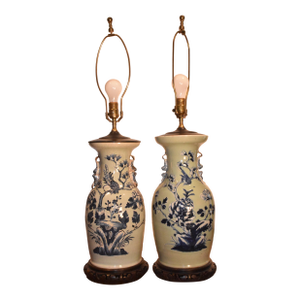 Pair of 19th Century Blue on Celadon Chinese Vases Now Electrified Lamps