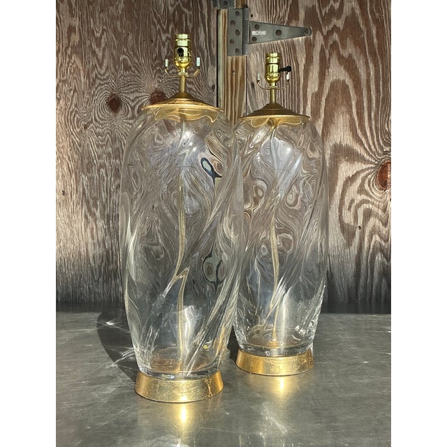 Add a touch of vintage elegance to your decor with this pair of vintage boho glass swirl lamps. Featuring stunning glass...