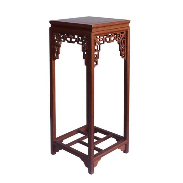 2010s Chinese Light Brown Stain Square Ru Yi Plant Stand Pedestal Table For Sale - Image 5 of 8