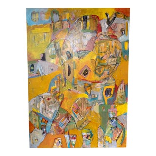 Louis Bording Abstract Oil + Pastel Painting, Signed For Sale