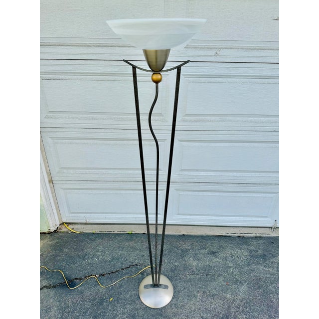 1980s Postmodern Torchiere Curvy v Floor Lamp For Sale - Image 5 of 9