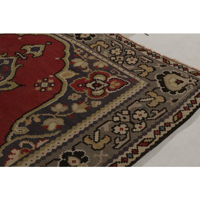 Vintage Bessarabian Kilim Rug in Red, Blue and Beige Medallion Pattern For Sale - Image 9 of 10