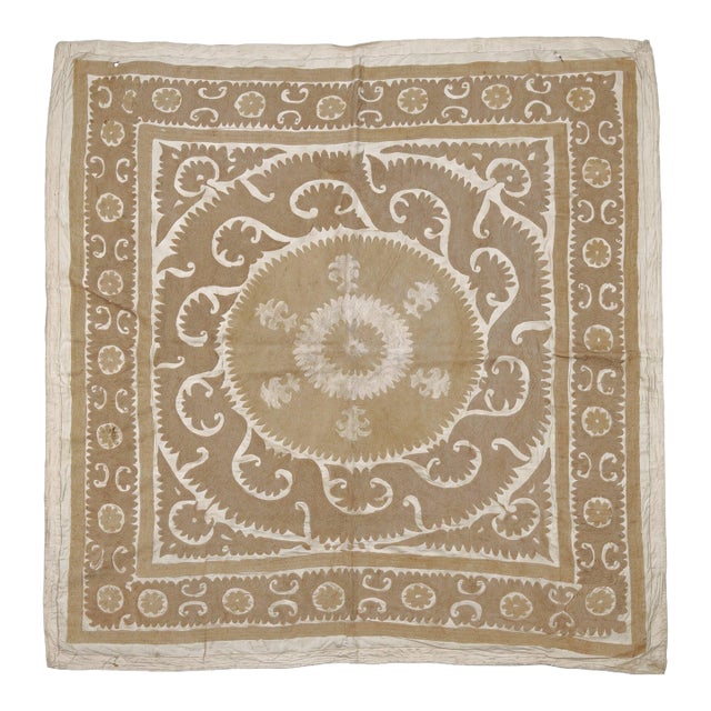Handmade Suzani Tablecloth From Central Asian 4'9'' X 5'1'' For Sale