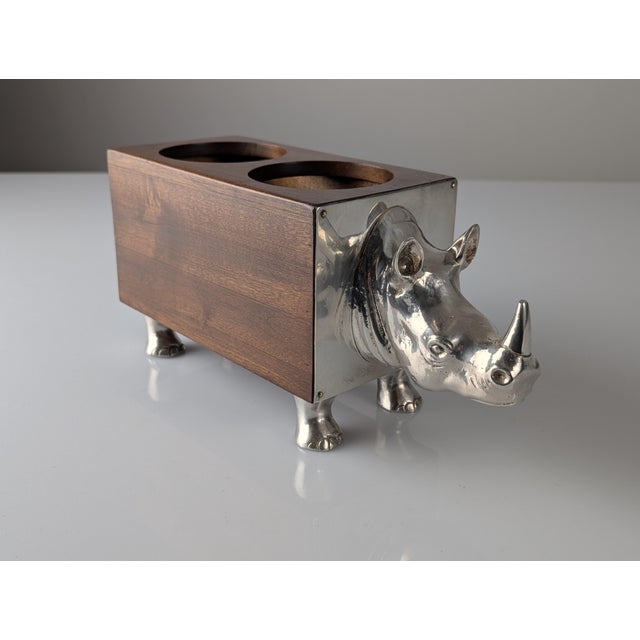Almazán Rhino Bottle Holder in Wood and Nickel Silver, 1960s For Sale - Image 4 of 18