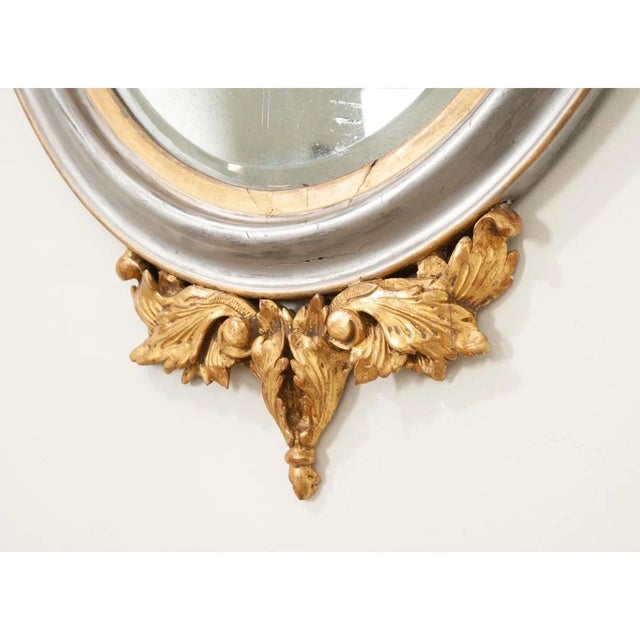 Wood 19th Century French Silver & Gold Gilt Oval Mirror For Sale - Image 7 of 10