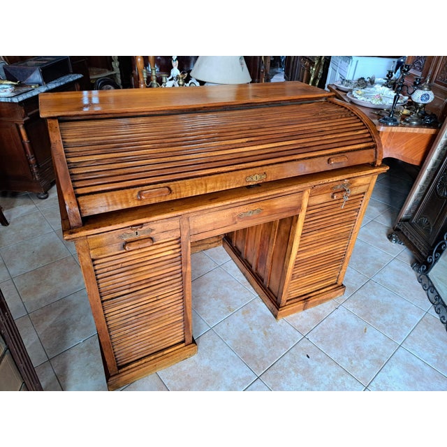 Italian Roller Desk in Walnut For Sale - Image 3 of 10