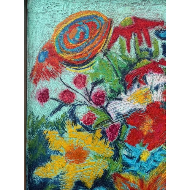 Sculpture Materials Spring Breaking Open 20"x20" Acrylic, Pastel and Mixed Media Framed For Sale - Image 7 of 7