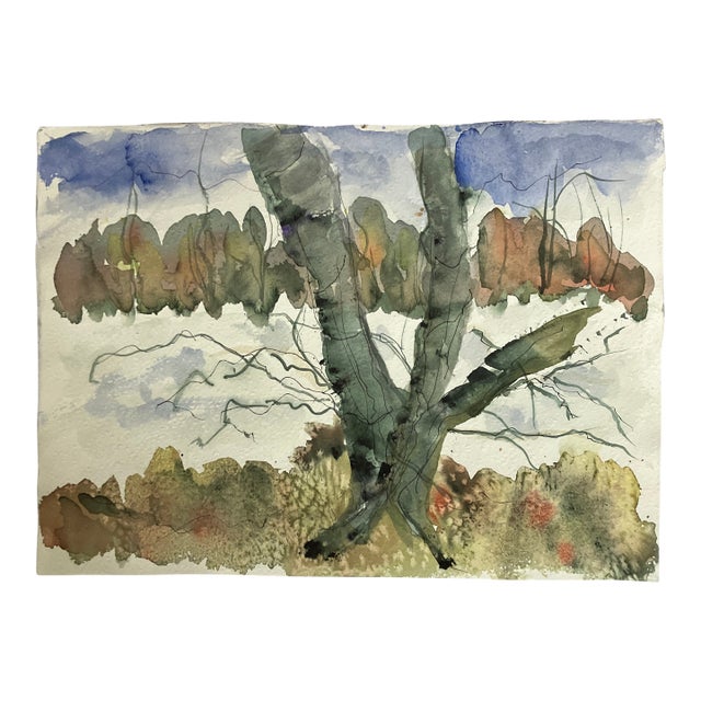 1980’s Original Double Sided Abstract Ink Drawing /Watercolor Pointing Trees/ Abstract Landscape For Sale