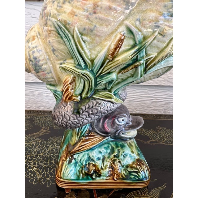 Late 19th Century Antique Majolica Vase Bowl Dolphin Nautilus Shell English Royal Worcester C1870 For Sale - Image 5 of 18