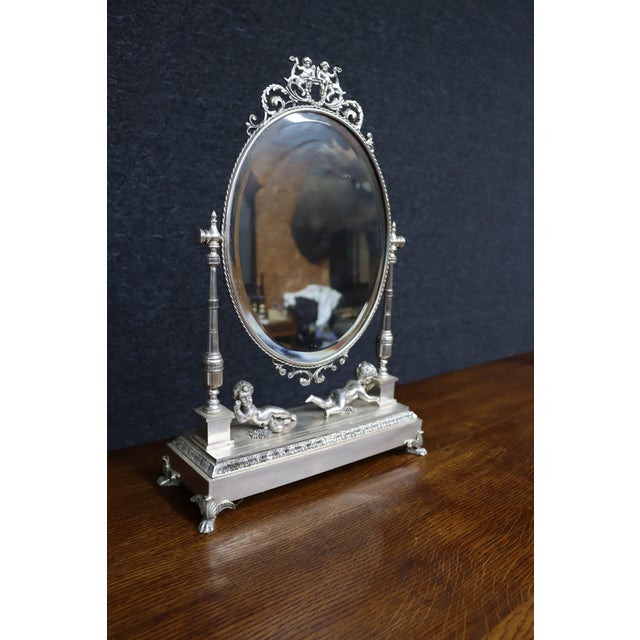 Metal Tiffany & Co. Attributed Silverplate Cherub Vanity Mirror For Sale - Image 7 of 16