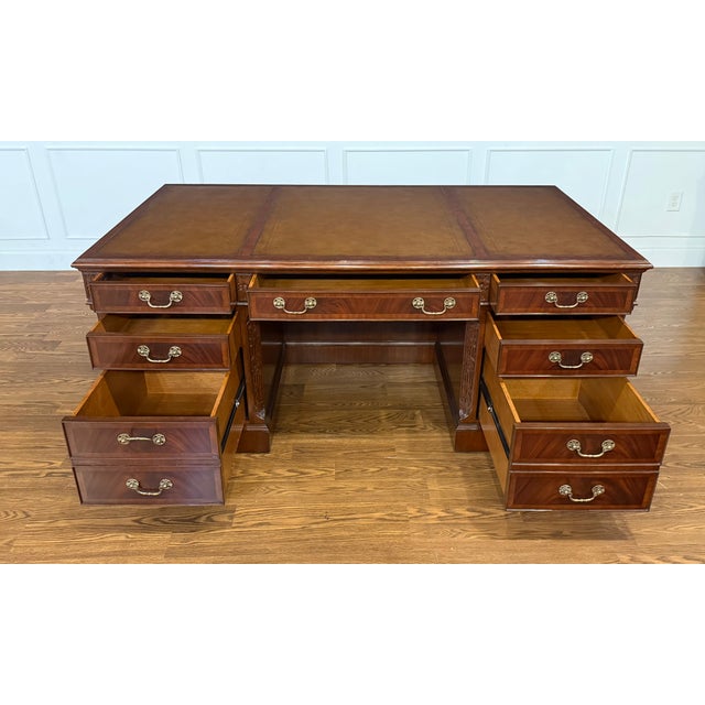 Leighton Hall Furniture Traditional 72” Mahogany Executive Desk by Leighton Hall - Showroom Sample For Sale - Image 4 of 18