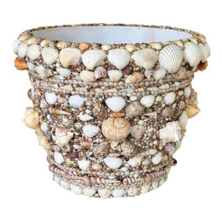 Vintage Hand-Applied Coastal Seashell Encrusted Resin Planter For Sale