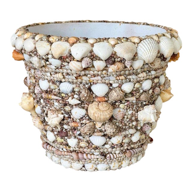 Vintage Hand-Applied Coastal Seashell Encrusted Resin Planter For Sale