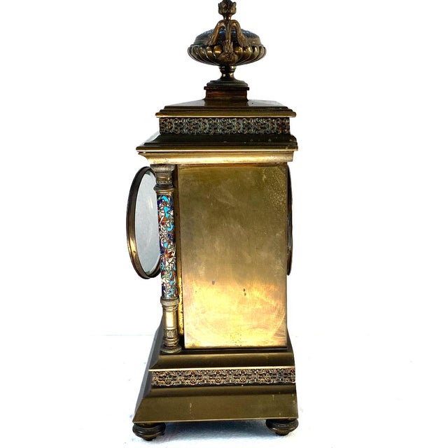 Late 19th Century French Samuel Marti Champleve Enamel Gilt Bronze Mantel Clock For Sale - Image 5 of 11