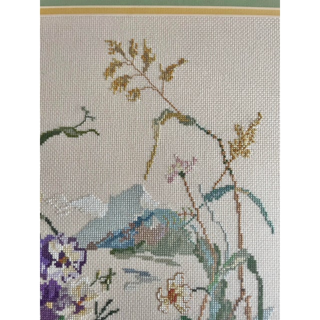 Mid 20th Century Vintage Mid 20th Century Framed Cross Stitch Botanical Landscape Art For Sale - Image 5 of 7