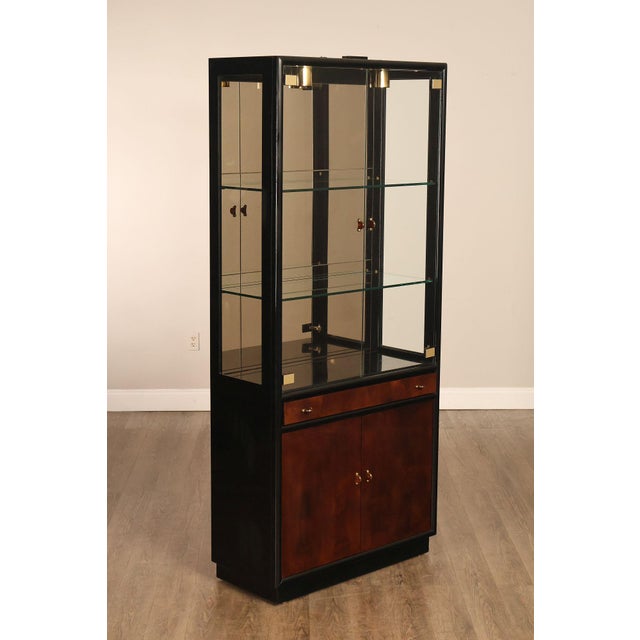 High Quality Henredon Scene Three Asian Chinoiserie Black Lacquer Curio China Display Cabinet 82" Class Shelves with...