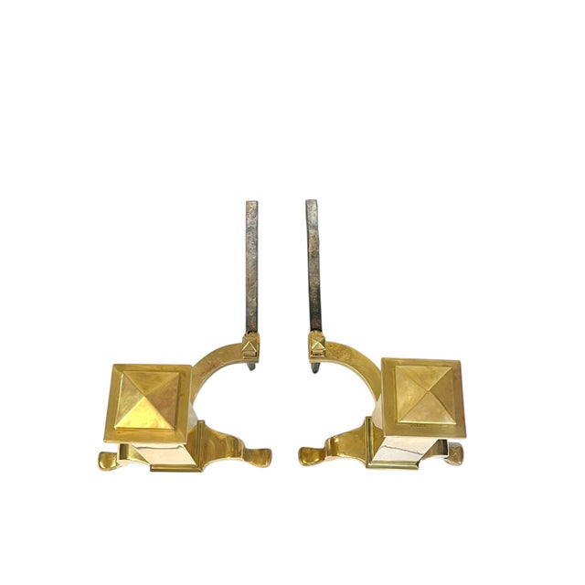 English Pair Antique English Georgian Style Brass and Iron Andirons Chenets For Sale - Image 3 of 16