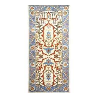 Afghan Sultanabad Master Wool 3x6 Ivory, Blue, & Red Handmade Runner Rug #1143761 For Sale