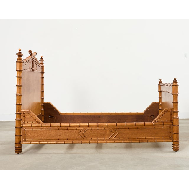 19th Century English Aesthetic Movement Faux Bamboo Maple Bed For Sale - Image 4 of 18