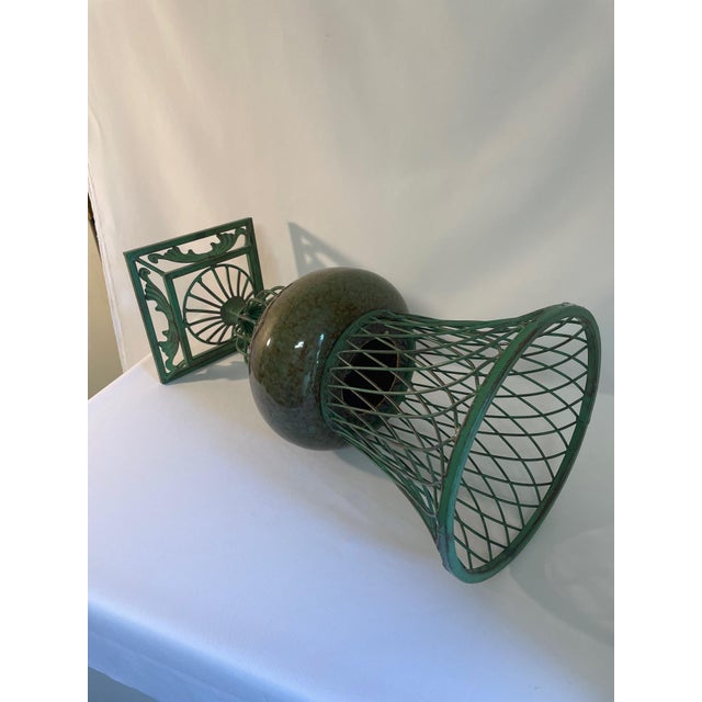 Vintage 1980s Wrought Iron and Ceramic Decorative Urn Planter Cachepot For Sale - Image 6 of 17