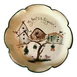 Hand-Painted Garden Earthenware Server/Platter/ Pie Pan/Casserole Dish For Sale