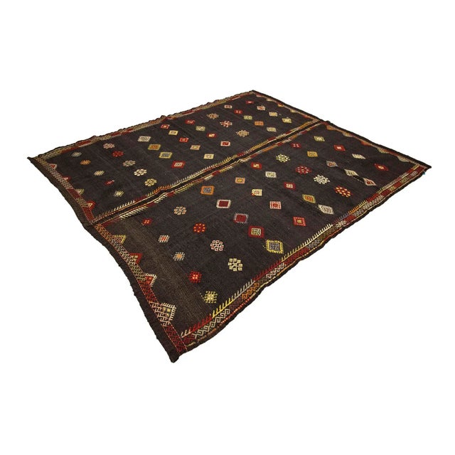 Embroidered Vintage Goat Hair Kilim Rug- 6′8″ × 8′2″ For Sale - Image 4 of 7