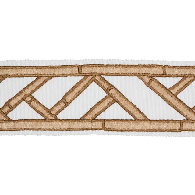 Sample - Schumacher X David Kaihoi Bamboo Trellis Tape in Sesame For Sale