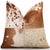 Contemporary Luxury Brown & White Genuine Cowhide Patchwork Pillow 18x18 | Handmade Hair-on Leather Cushion For Sale - Image 3 of 7