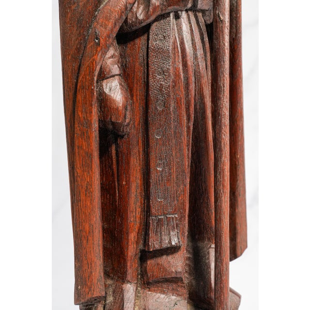 Wood 19th Century Folk Art Statue Sculpture Carved Wood Bishop Santos Style For Sale - Image 7 of 17