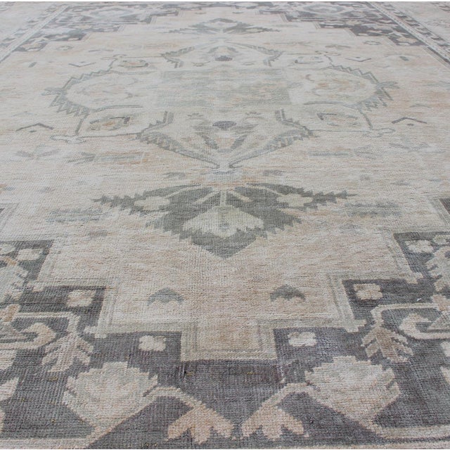 Textile Vintage Turkish Oushak Rug in Soft Gray, Pale Blue, and Washed Charcoal 8'0 X 11'0 For Sale - Image 7 of 9