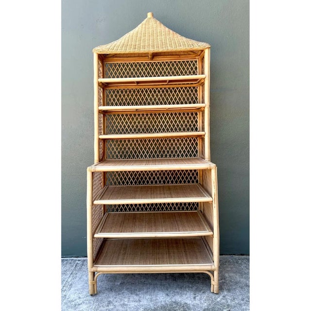 Amanda Lindroth Pagoda Rattan Etagere For Sale - Image 4 of 12