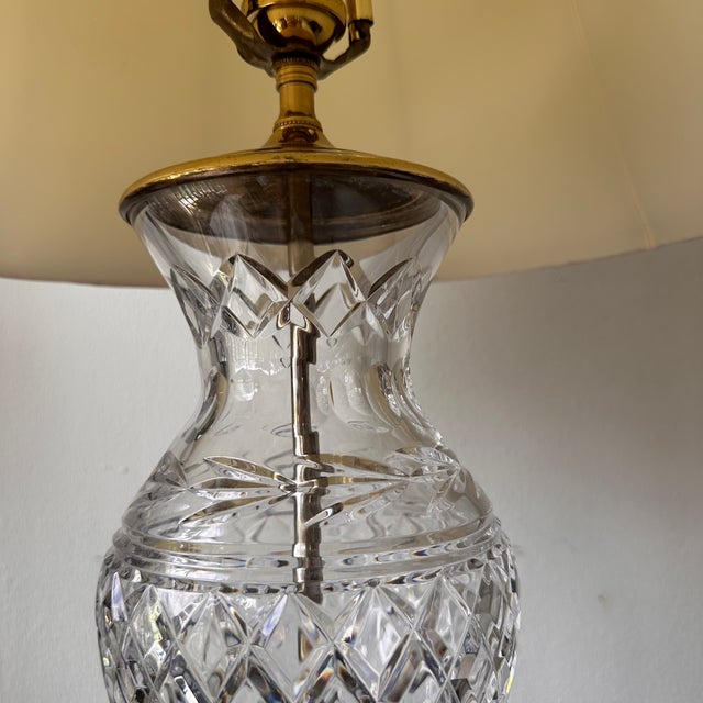 Traditional Vintage Wedgwood Waterford Crystal Glandore Crescent Brass Table Lamp For Sale - Image 3 of 7