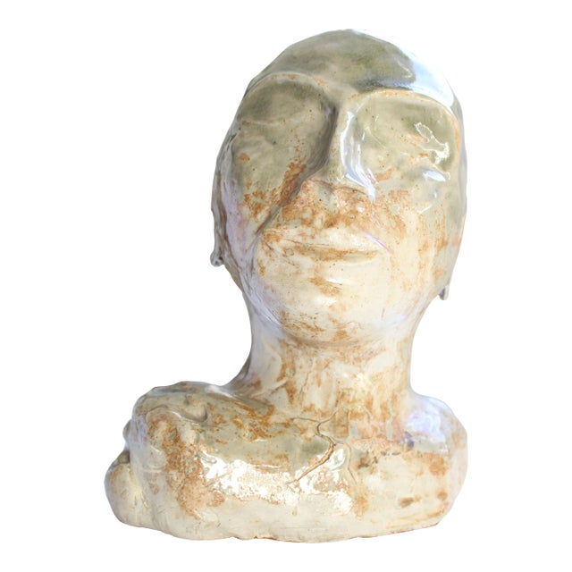 Circa 1940's -1950's Male Bust Sculpture/Glazed Clay Pottery For Sale