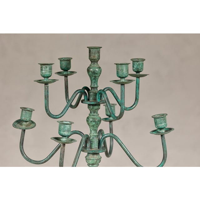 Japanese Vintage Two-Tiered Eight Arm Candelabra with Verdigris Patina For Sale In New York - Image 6 of 11