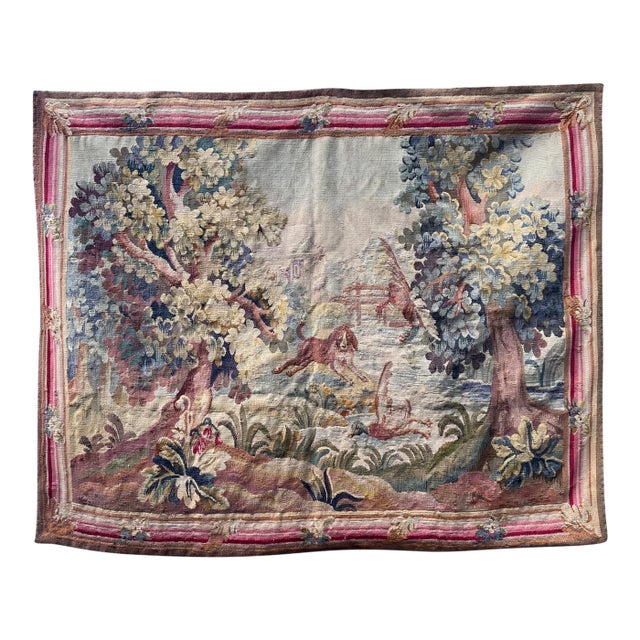 19th-Century French Tapestry With Dog and Duck Scene For Sale