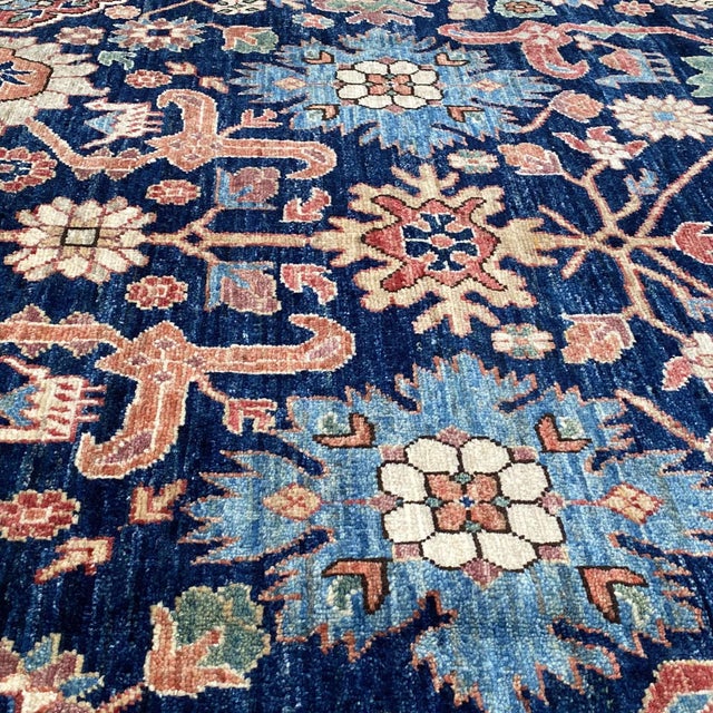 Navy Blue Persian Mahal Hand-Knotted Wool Rug - 8' X 9'11" For Sale - Image 13 of 17