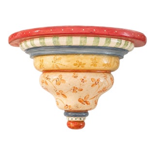 Signed Nance Aitchison 1998 Hand Painted Tuscan Wall Shelf Bracket For Sale