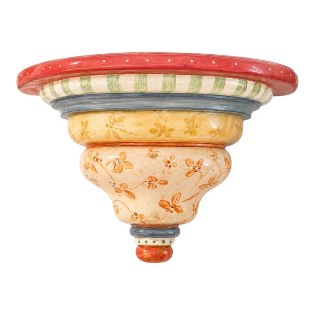 Signed Nance Aitchison 1998 Hand Painted Tuscan Wall Shelf Bracket For Sale