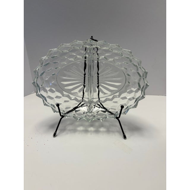 Vintage Clear Pressed Glass Divided Relish Dishes With Scalloped Rim | Mid-Century Oval Serving Trays - a Pair For Sale In Indianapolis - Image 6 of 6