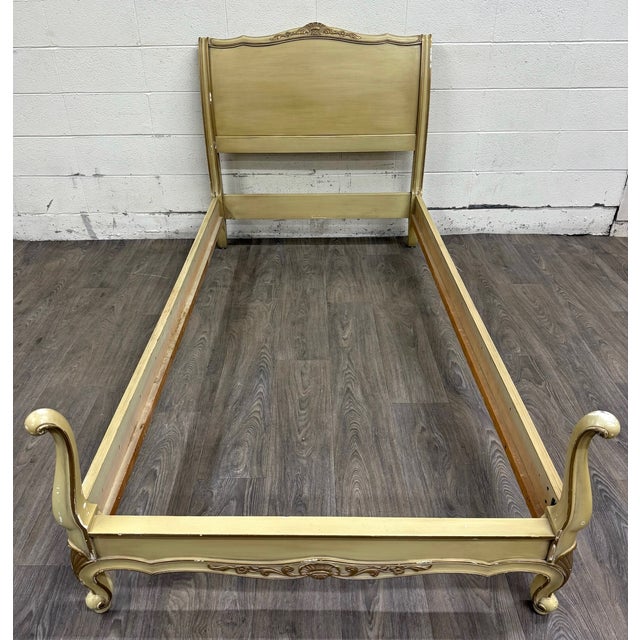 Vintage Twin Size French Provincial Louis XV Style French Bisque Cream Bed For Sale - Image 4 of 17