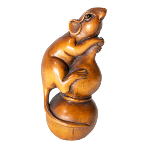20th Century Japanese Carved Boxwood Netsuke of Rat on Double Gourd, Signed