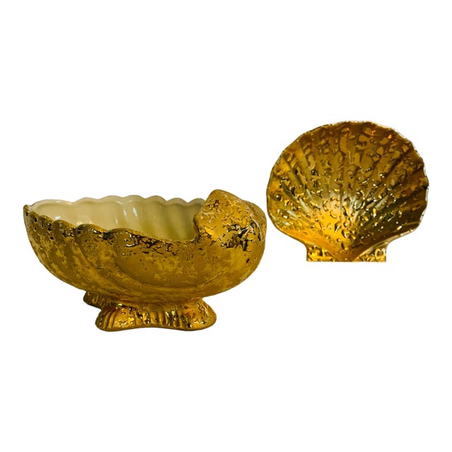 1970s 22kt Gold Leaf Shell Motif Bowls - Set of 2 For Sale